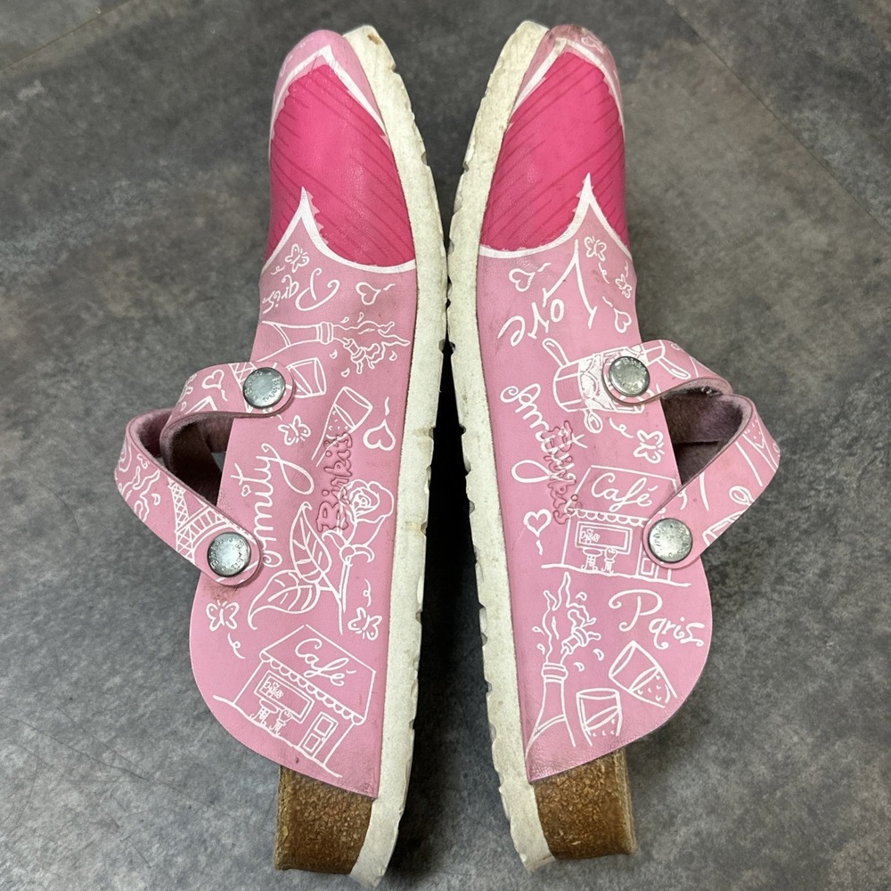 Birkis Dorian Clogs Size 39 Birko-Flor Pink Paris Heart Rose Love Women's 8 Rare - Picture 7 of 10